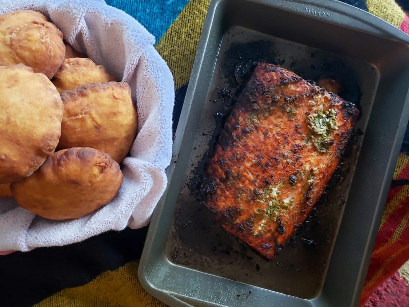 bakes and salmon